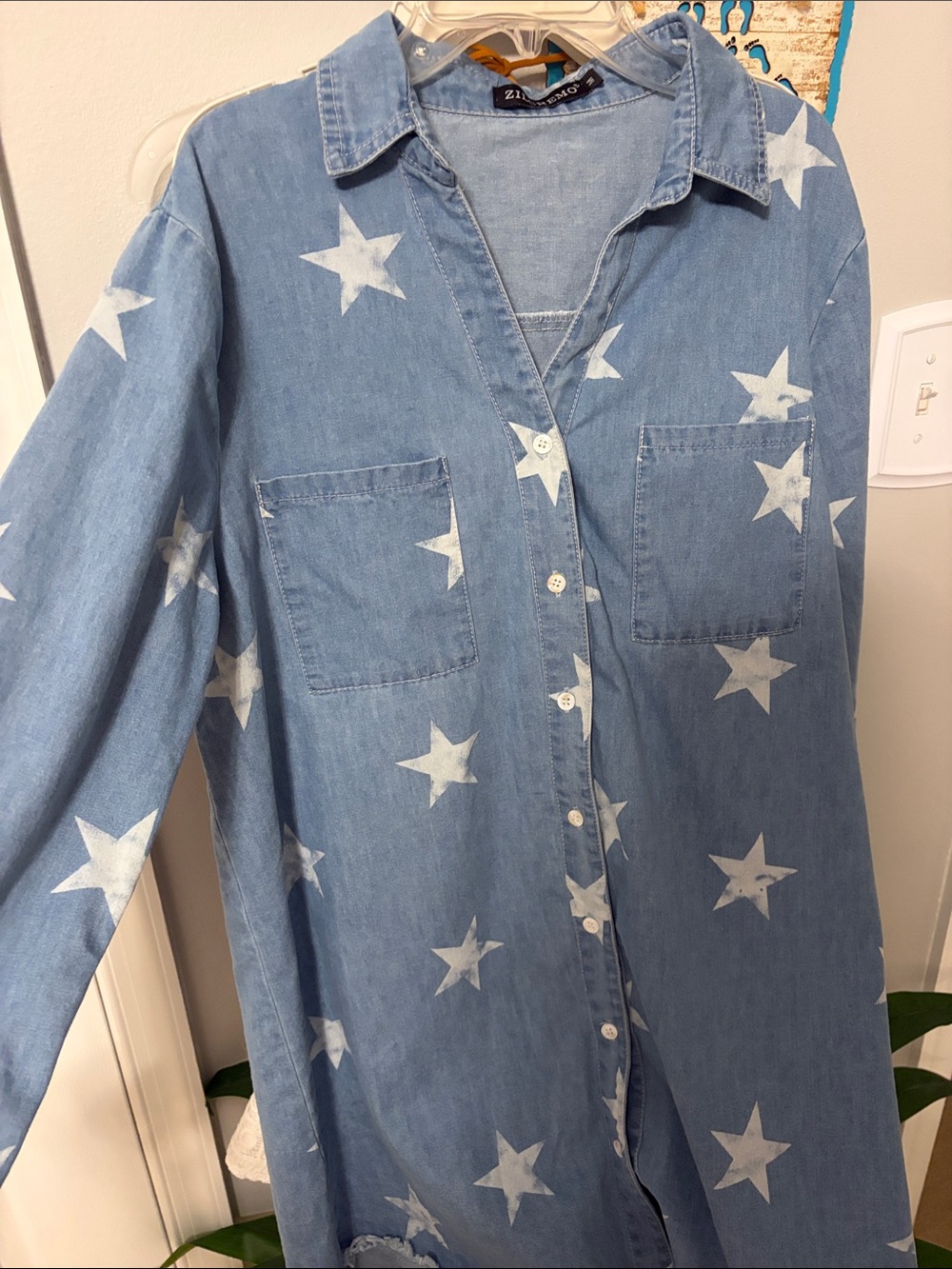 NWOT Z Supply Light Blue Star-Print Denim Dress - Picture 4 of 5